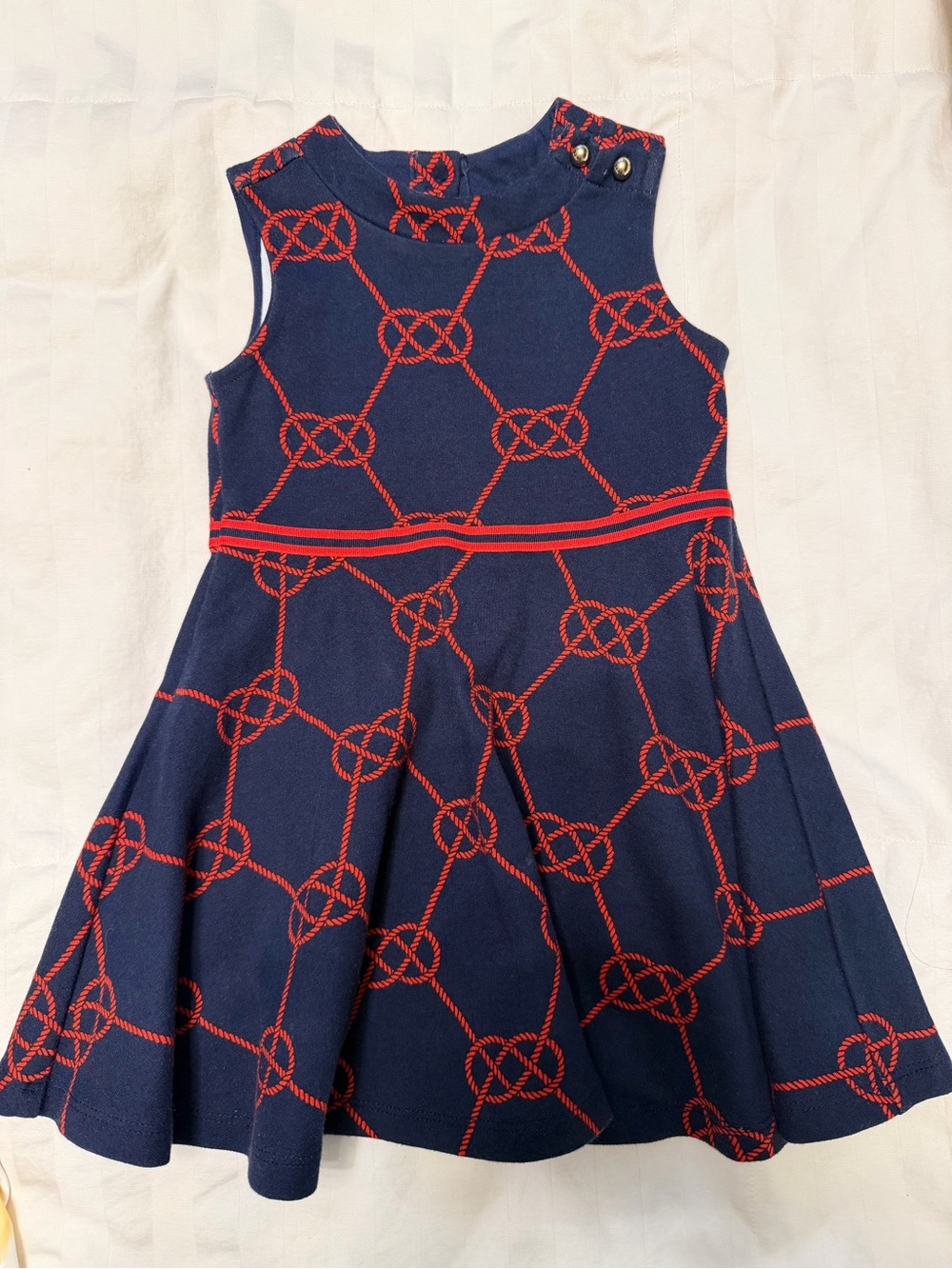 Janie and Jack Navy Dress with Red Rope Print